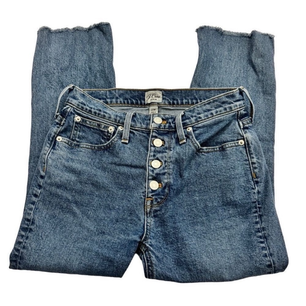 J. Crew 9” Billie Demi Boot Crop Raw Hem Button Fly Jeans Size 27 P Style# AQ788